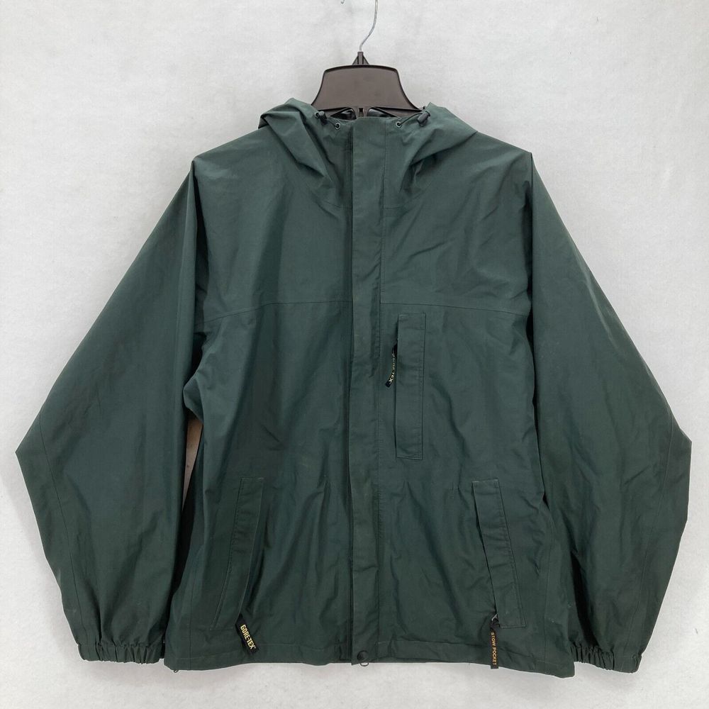 Bass Pro Shops Gore Tex Jacket Mens Medium Green Water Resistant Full Zip Hooded